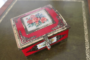 French Vintage Red Tin Box wwith roses: The French Antique Store