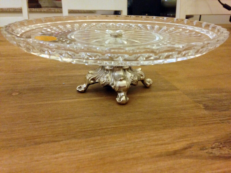 Crystal Cake Plate metal base : The French Antique Store