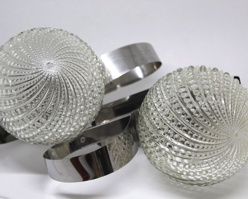 French Urchin Glass and Chrome Wall Sconce Pair The French Antique Store