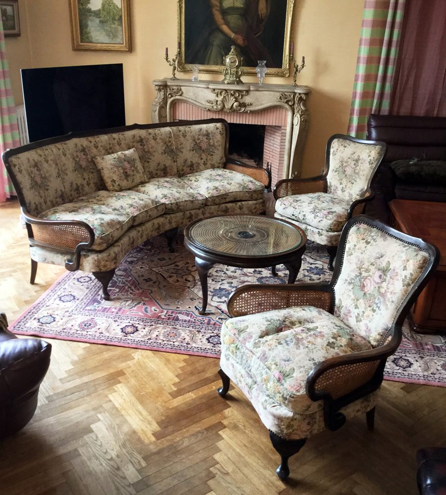 20th C French Bergere Suite Caned Suite Original Tapestry Upholstery 1