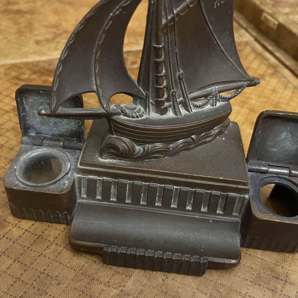 French Cutter Sailboat Inkwell and Penholder LL1136 Paris 1920s 3
