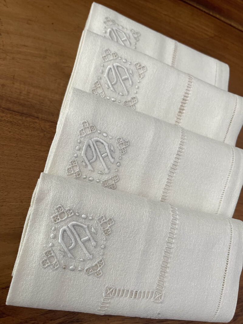 French linen tablecloth napkins set antique 3