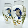 Pair Coralene Glass Vases Bluebirds France 1