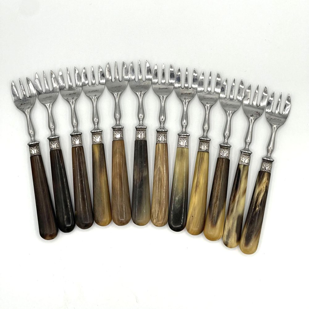 12 French Oyster Forks Bakelite Handles 1950s 1