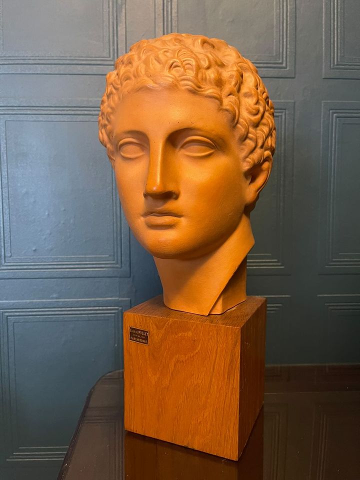 Terracotta bust adonis timber base 1920s