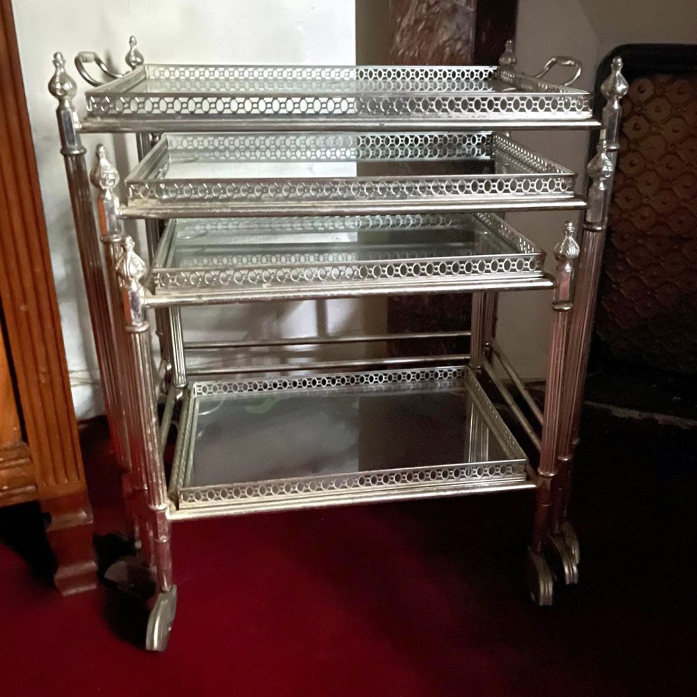 French Nesting Drinks Trolleys 1950s Mid Century Silver