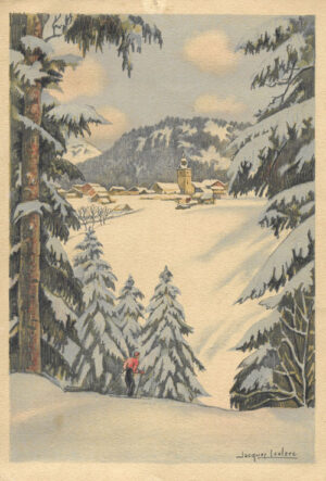 Jacques Leclerc Print Winter Ski 1930 vintage original