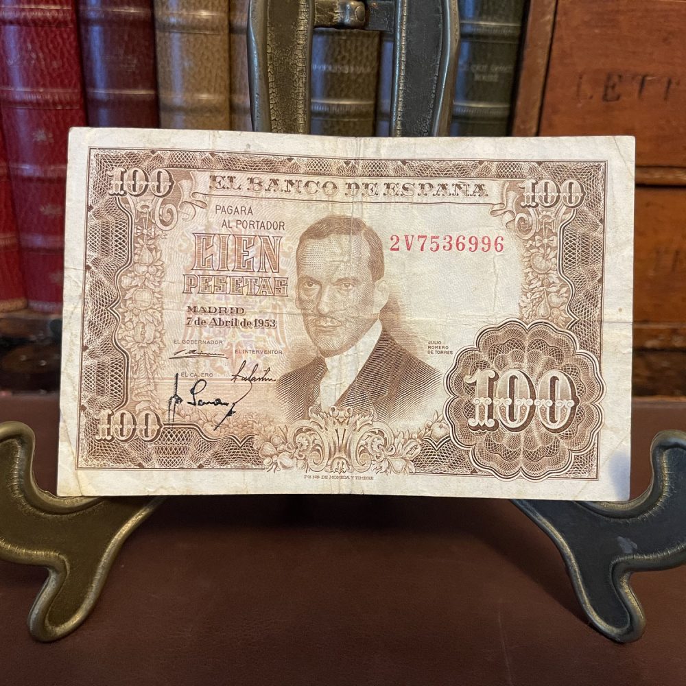 100 Pesetas 1953 El Banco de Espana - The French Antique Store 1