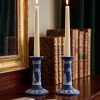 Antique Pair of Wedgwood Dark Blue Dip Jasperware Candlesticks 1865 Neoclassical Mid Victorian