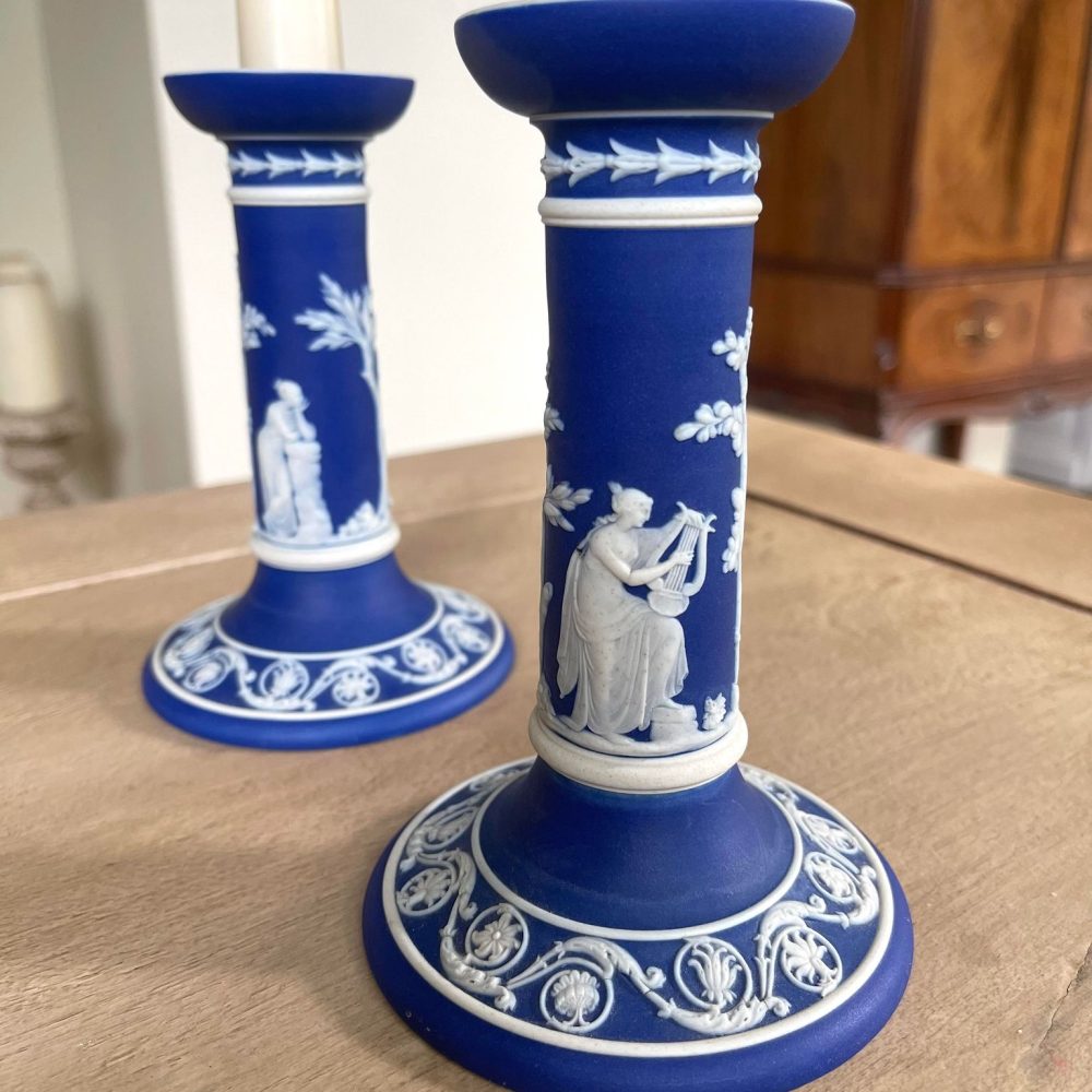 Jasperware Blue dip candlesticks wedgwood 1865 marked 2