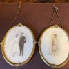 Pair antique french photos gold gilt frames oval