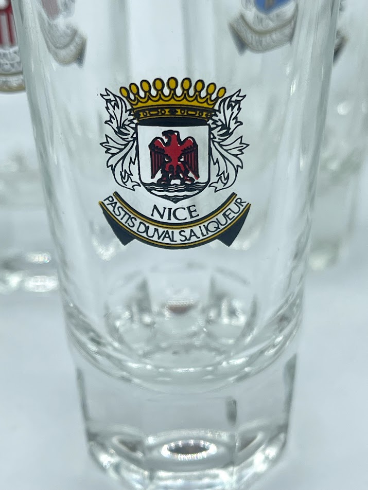 Set 8 Pastis Glasses France French Vintage Barware Coat of Arms 5