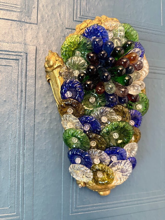 Gilt Bronze and Coloured Glass Flowers and Fruits Wall Sconces In the style of Ercole Barovier - The French Antique Store IMG_7651