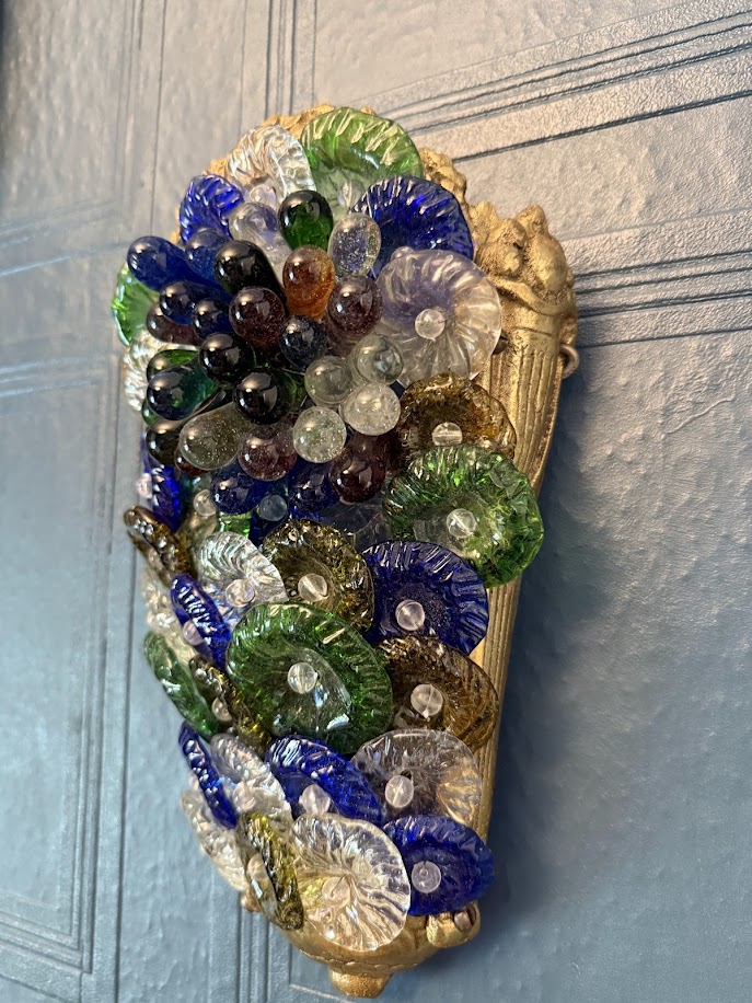 Gilt Bronze and Coloured Glass Flowers and Fruits Wall Sconces In the style of Ercole Barovier - The French Antique Store IMG_7652