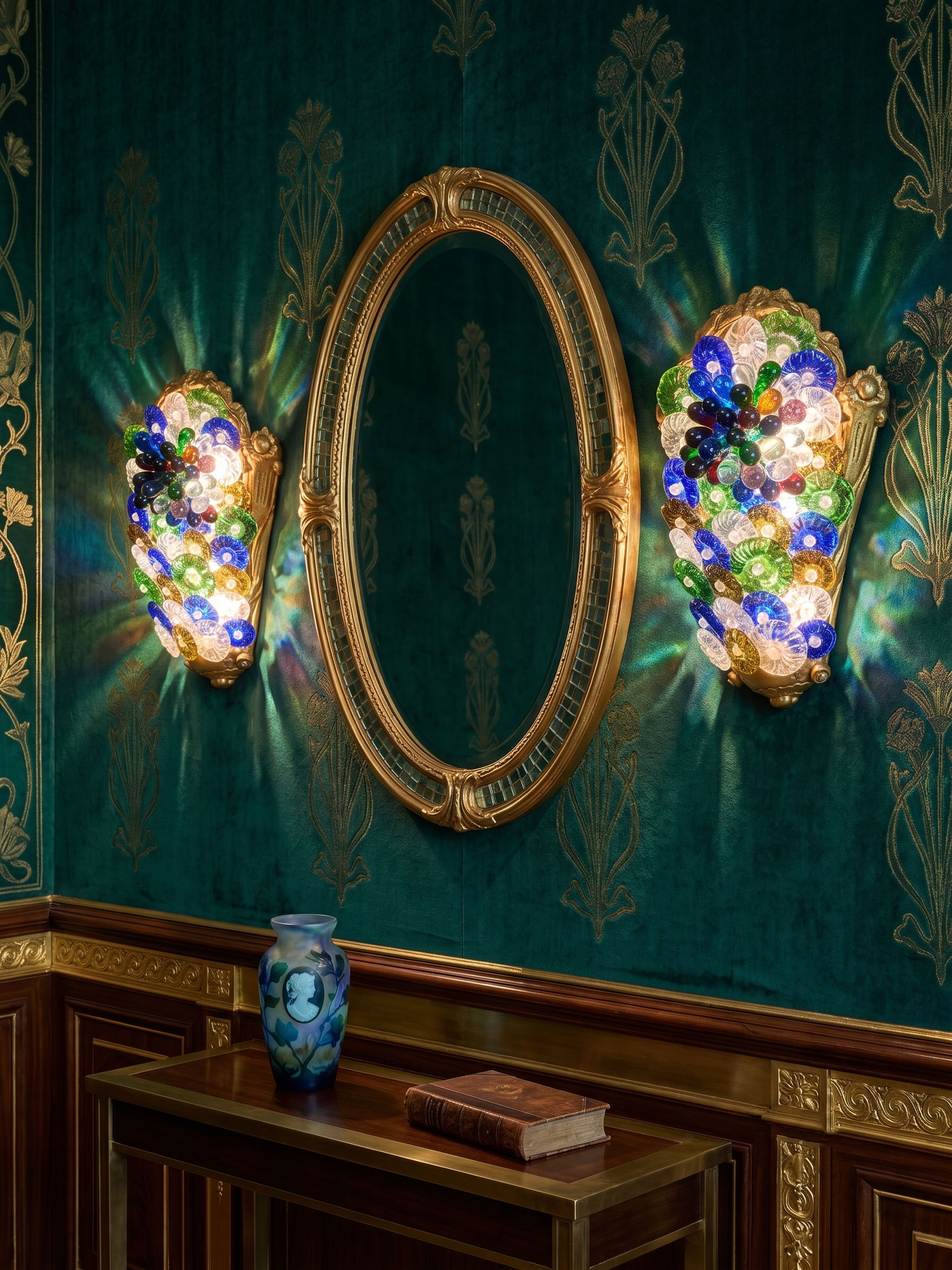 Gilt Bronze and Coloured Glass Flowers and Fruits Wall Sconces In the style of Ercole Barovier