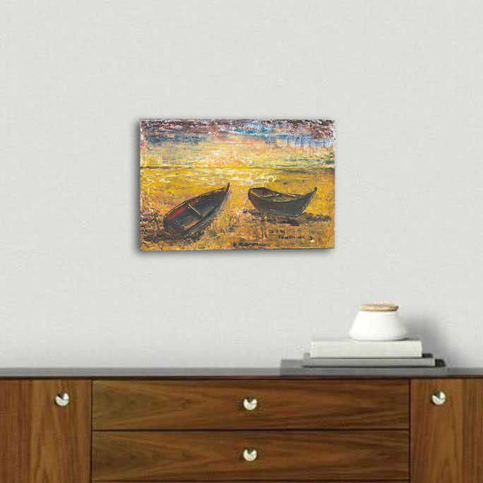 s fontaine oil painting on canvas two boats beached - the french antique store 2