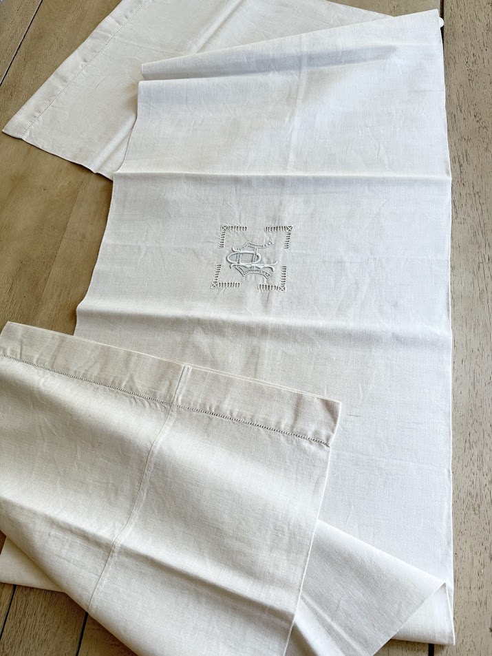 Antique French Linen 2 Pillow Covers 1 XL Bolster Cover - Image 8