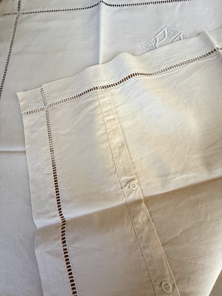 Antique French Linen Pillow Case Monogrammed 72x72 IMG_9099 The French Antique Store