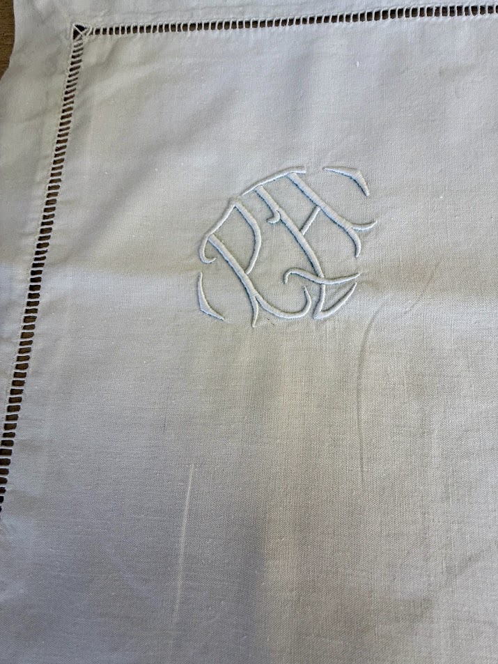 Antique French Linen Pillow Case Monogrammed 72x72 IMG_9101 The French Antique Store