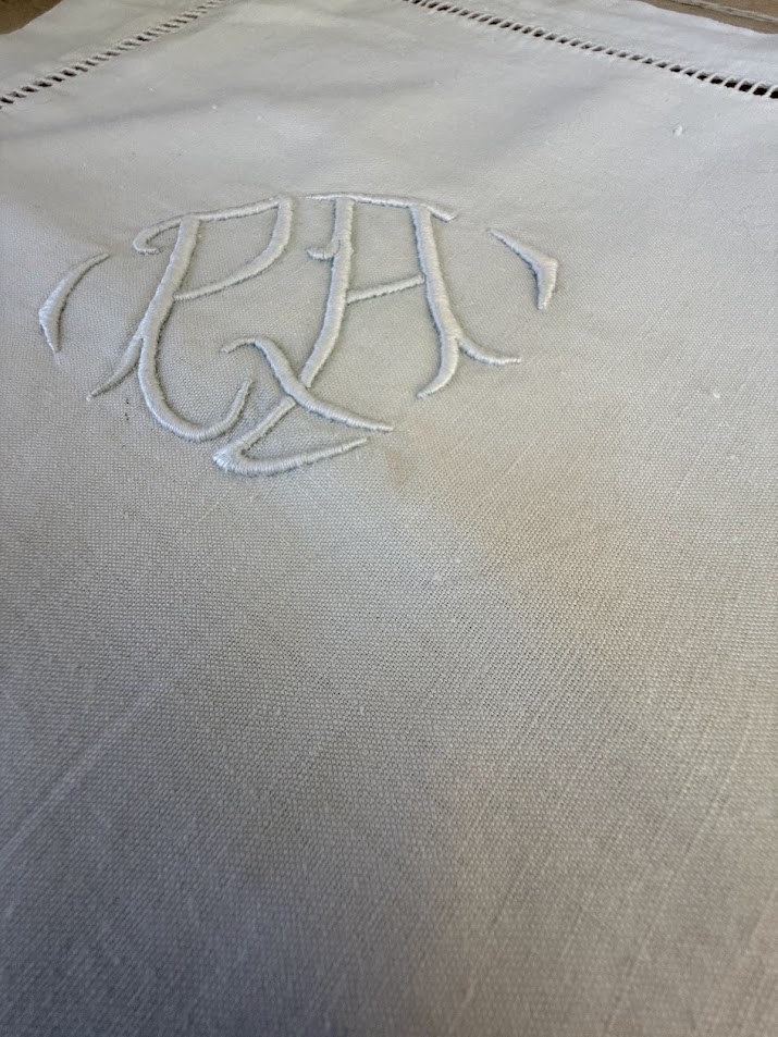 Antique French Linen Pillow Case Monogrammed 72x72 IMG_9102 The French Antique Store