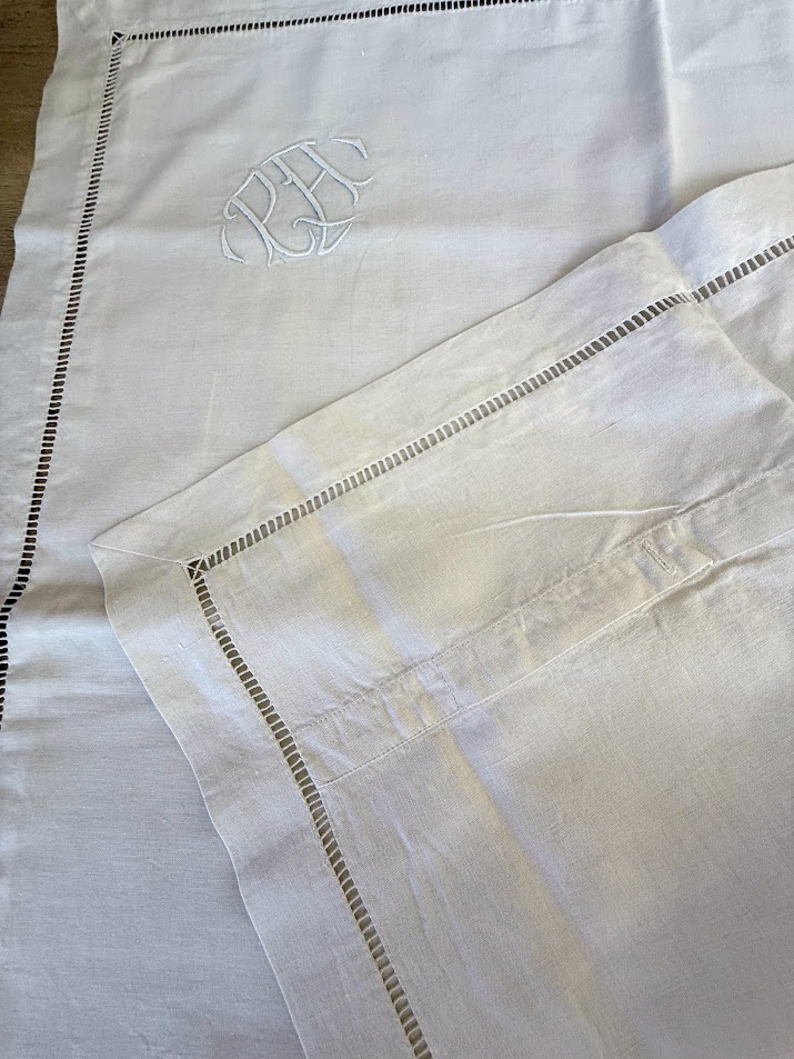 Antique French Linen Pillow Case Monogrammed 72x72 IMG_9103 The French Antique Store