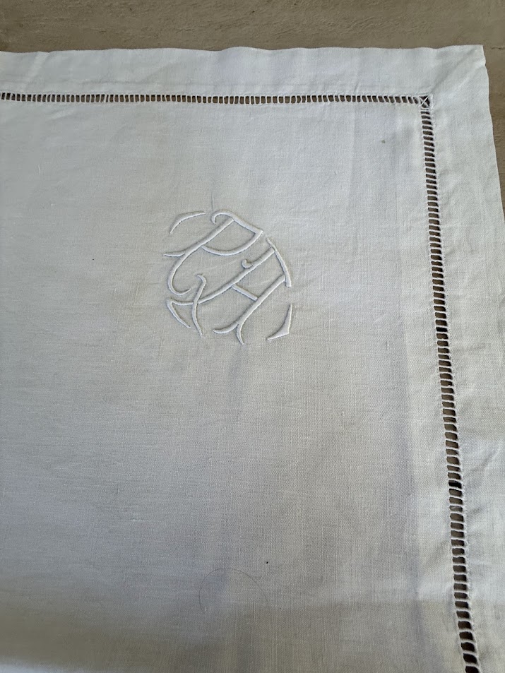 Antique French Linen Pillow Case Monogrammed 72x72 IMG_9104 The French Antique Store