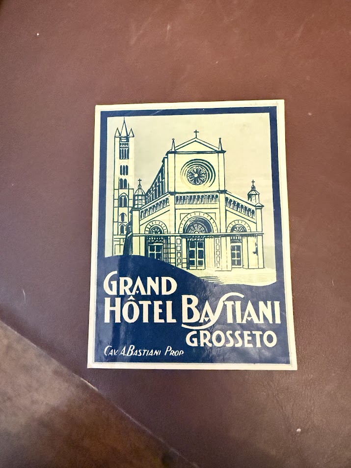 Grant Hotel Bastiana Grosseto Italy Original Vintage Luggage Label 1950s Large