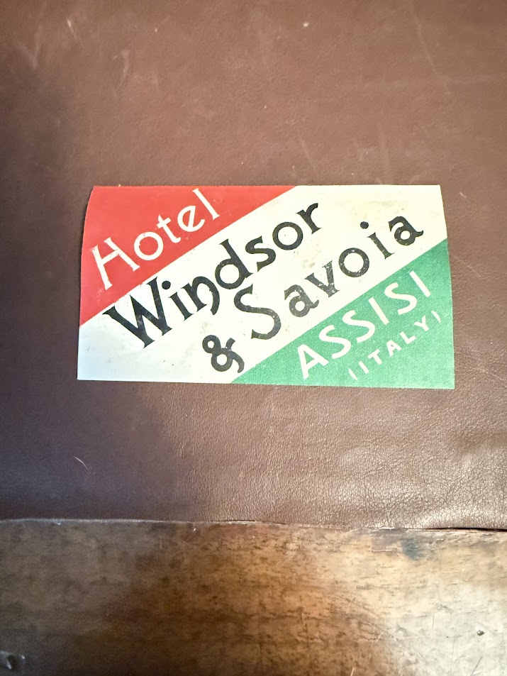 Hotel Windsor and Davoia Assisi Italy Original Vintage Luggage Label 1950s