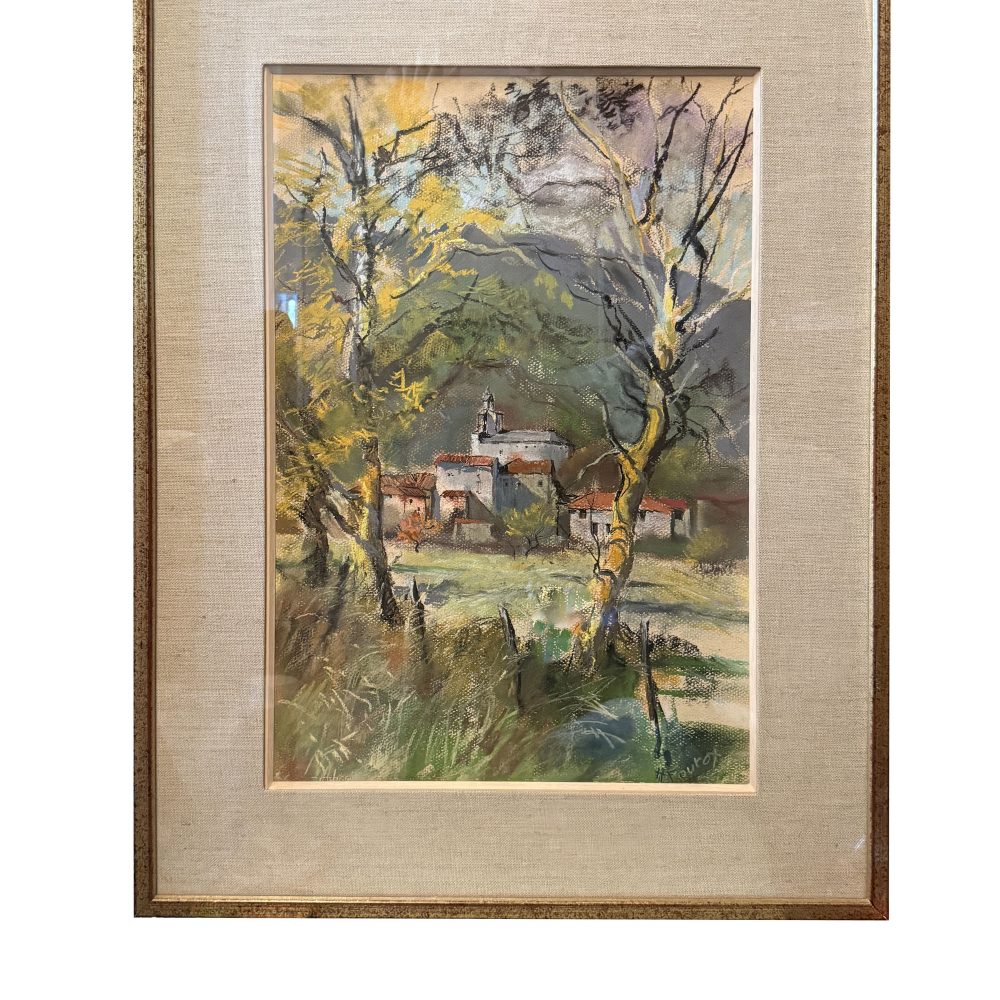Henriette Fourot 1913-2013 Pastel and Ink French Village 1