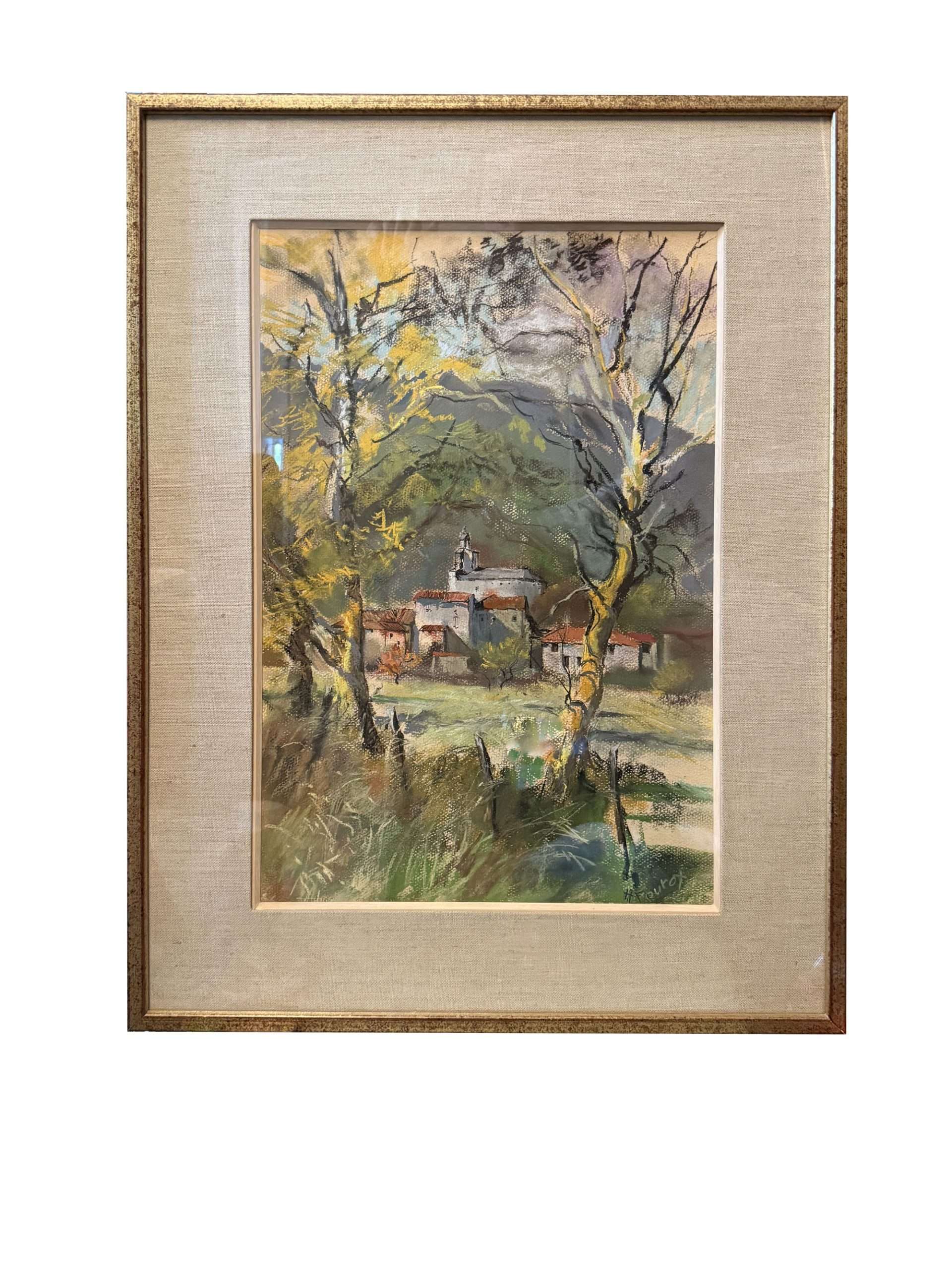 Henriette Fourot 1913-2013 Pastel and Ink French Village 1