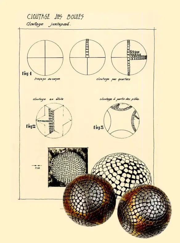 Authentic 19th C French Boule Cloutee Antique Nailed Pétanque Ball (Carcassonne, France) 1