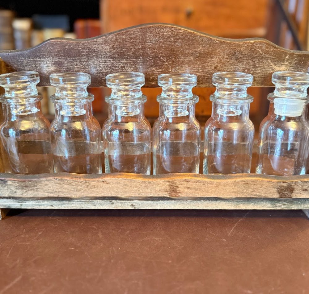 Vintage Spice Rack Glass Homeopathy Bottles Cottagecore IMG_5686