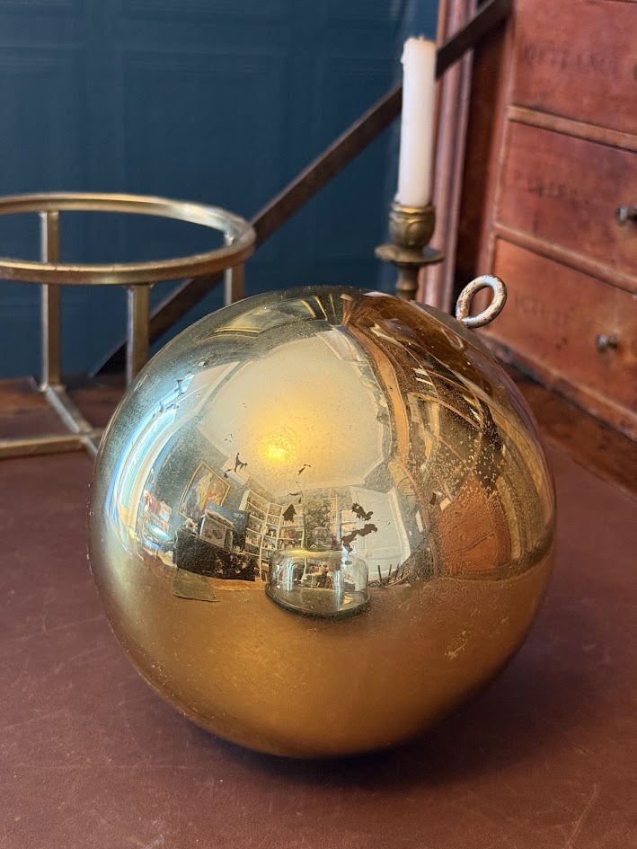 Oversized 15cm Antique Gold Mercury Glass Witches Ball 1850-1880 IMG_1156