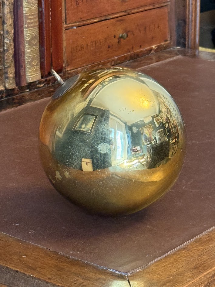 Oversized 15cm Antique Gold Mercury Glass Witches Ball 1850-1880 IMG_1184