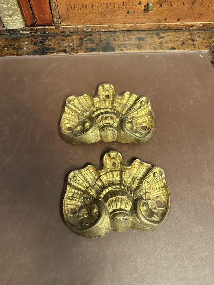 Pair of Vintage Rococo Cast Brass Shell Handles & Decorative Mounts IMG_1304