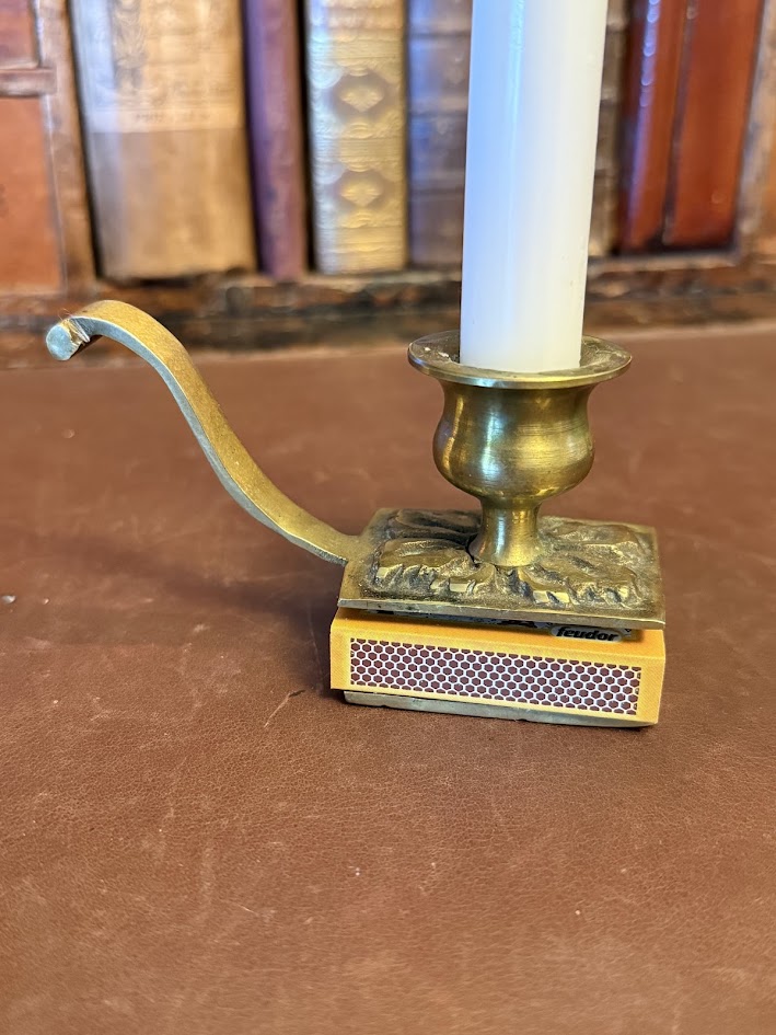 Vintage Brass Leaf-Embossed Chamberstick & Matchbox Cover IMG_1601