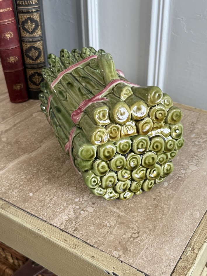 Vintage French Barbotine Majolica Asparagus Tureen & Lid IMG_1349