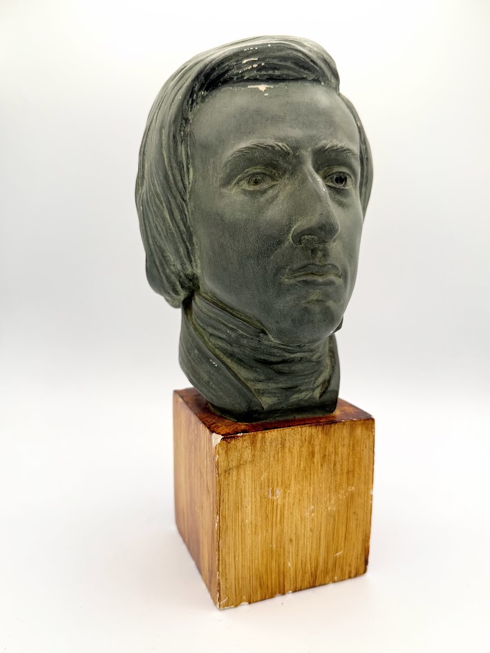 Antique French Patinated Plaster Bust of Frédéric Chopin Faux-Bronze Finish on Faux-Wooden Base IMG_2161