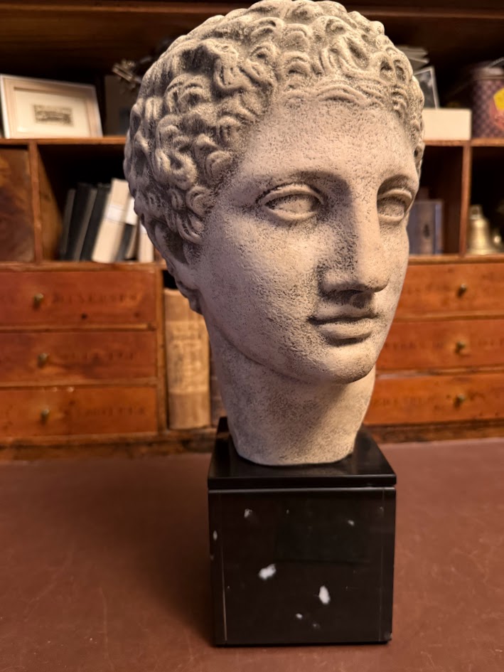 Architectural Faux-Stone Bust of the 'Hermes Richelieu' on Noir Marble Plinth IMG_2102